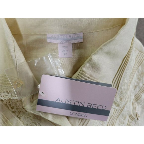 NWT Austin Reed Cream Linen Embroidered Lace Blouse Shirt Cottagecore sz 12 - Picture 9 of 11
